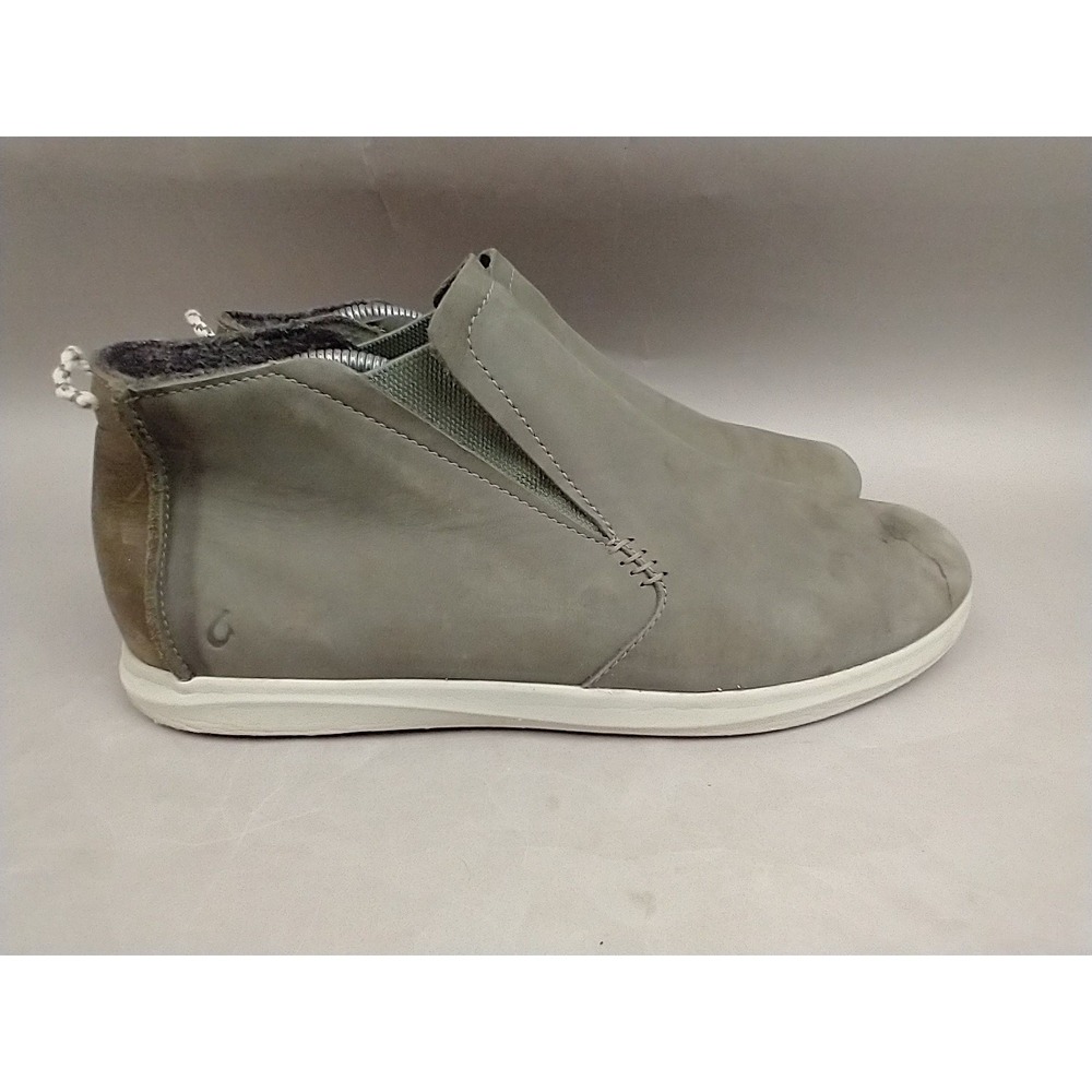 OluKai Hawai'iloa Manu Hope Grey Leather Ankle Boots Womens 11 Slip On